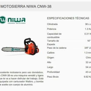 Motosierra Naftera 38cc Espada 35Cm - Image 6