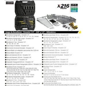 Juego Bocallaves 216 Piezas 1/4-3/8-1/2" - Image 3