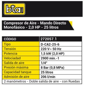 Compresor Aire 25L 2Hp Monofásico - Image 2
