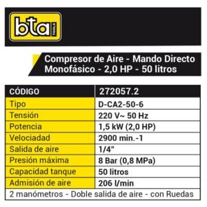 Compresor Portátil De Aire 50L 2Hp Monofásico - Image 2
