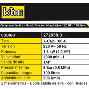 Compresor de Aire 100 Litros 2hp Monofásico - Image 2