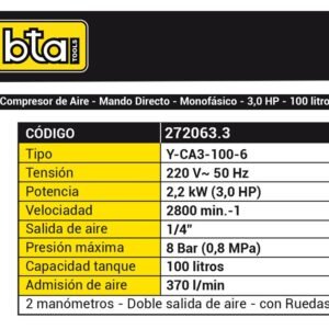Compresor De Aire 100L 3hp 220v - Image 2