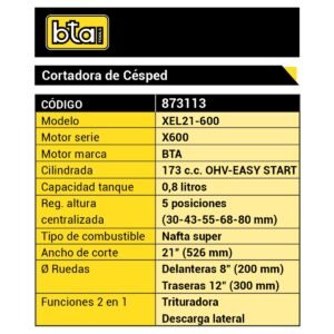 Cortadora Cesped 21" 173cc D/Lateral Empuje - Image 2