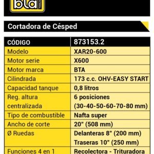 Cortadora Cesped 20" 173cc Autopropulsada C/Bol. - Image 2